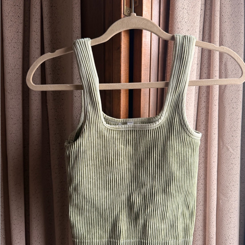 Zenana Outfitters Sage Ribbed Tank Top cropped